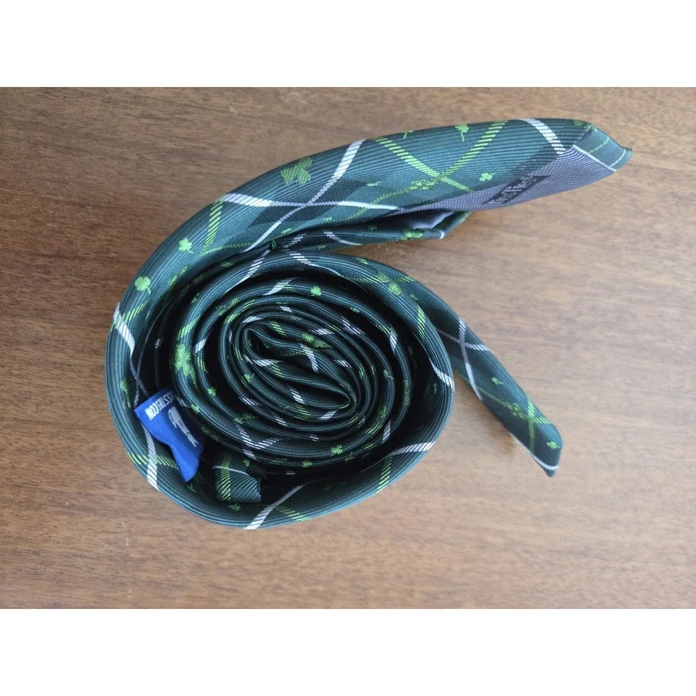 Kissties‎ Clover Silk Tie Men's Shamrock Plaid Green St Patrick's Day